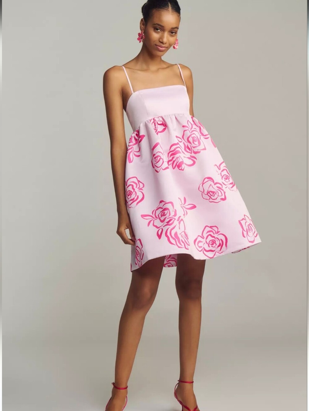 Anthropologie Maueve Pink Floral Spaghetti Strap Babydoll Dress - Size Medium